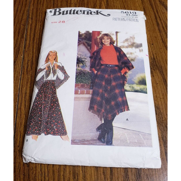 Butterick 5619 A-Line Fringe Skirt Shawl Sewing Pattern Waist 28" - Picture 1 of 6